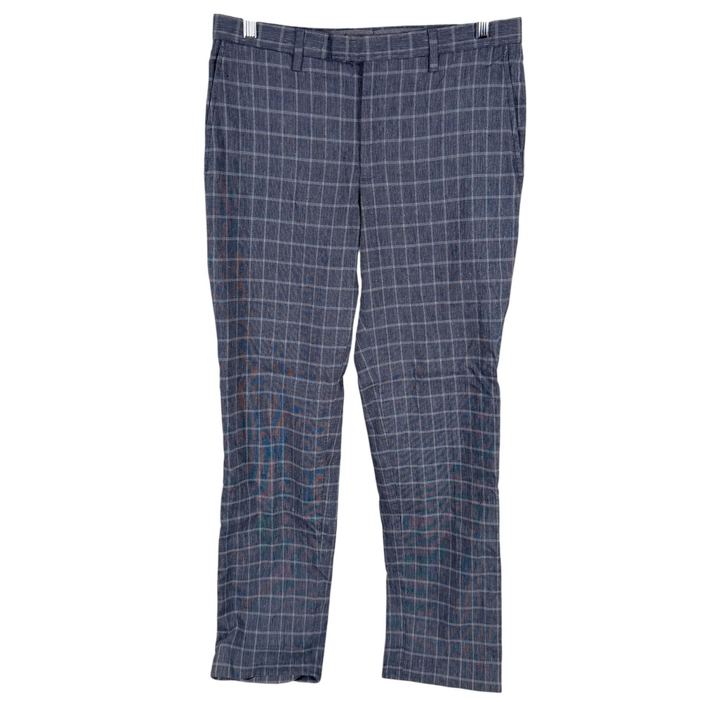 Banana Republic Linen Blend Pants Slim Fit Mens Actual 32x31 Blue Plaid read